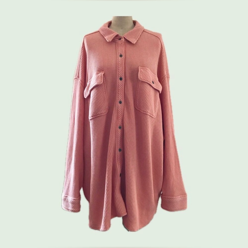 Aerie Salmon Pink Waffle Knit Long Sleeve
Cotton Over Shirt Top